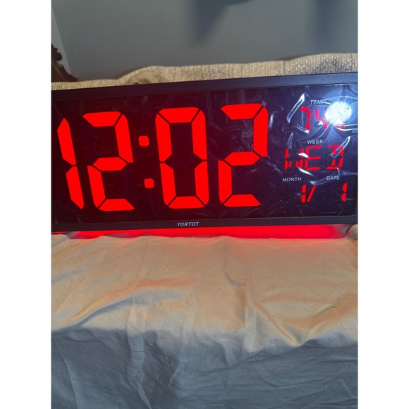 Large Digital LED Clock Red Display Temperature Date Week Time Multi Color Base - Picture 6 of 15